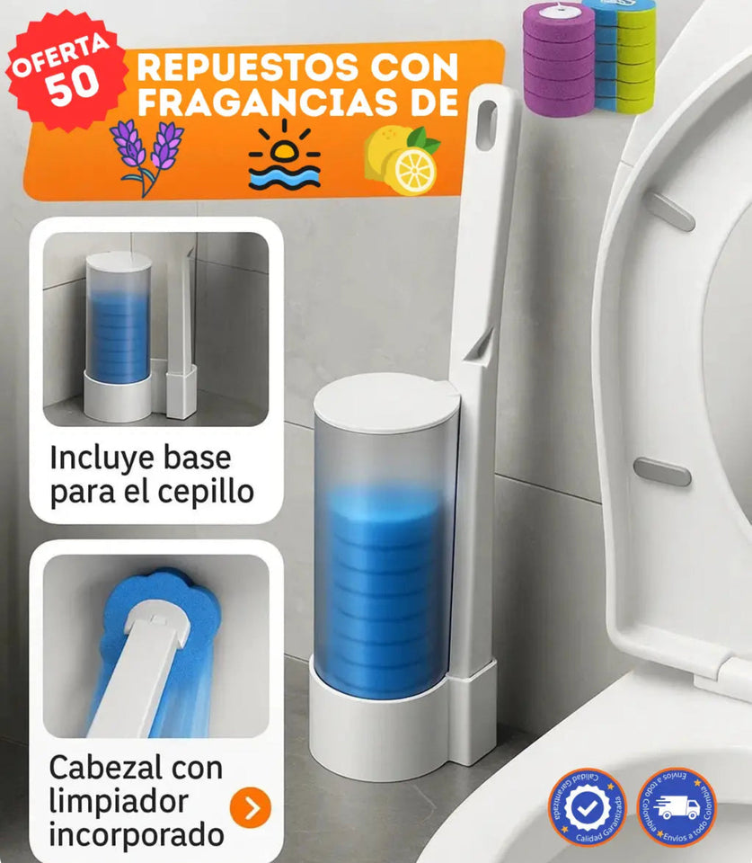 CleanFlash™ – Combo Premium: Cepillo + 50 repuestos aromatizados con jabón incluido